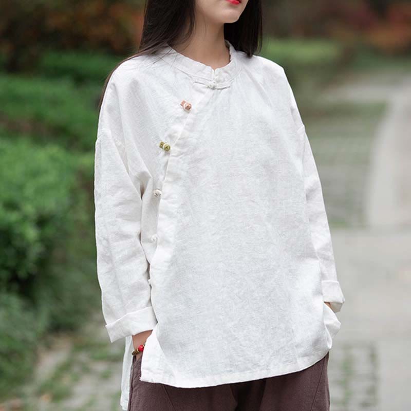 Ramie Linen Blouse Women Shirt Top Chinese Hanfu Style Clothing