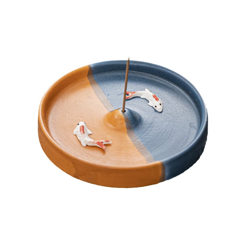 Koi Fish Pattern Spiritual Healing Ceramic Incense Stick Burner Decoration