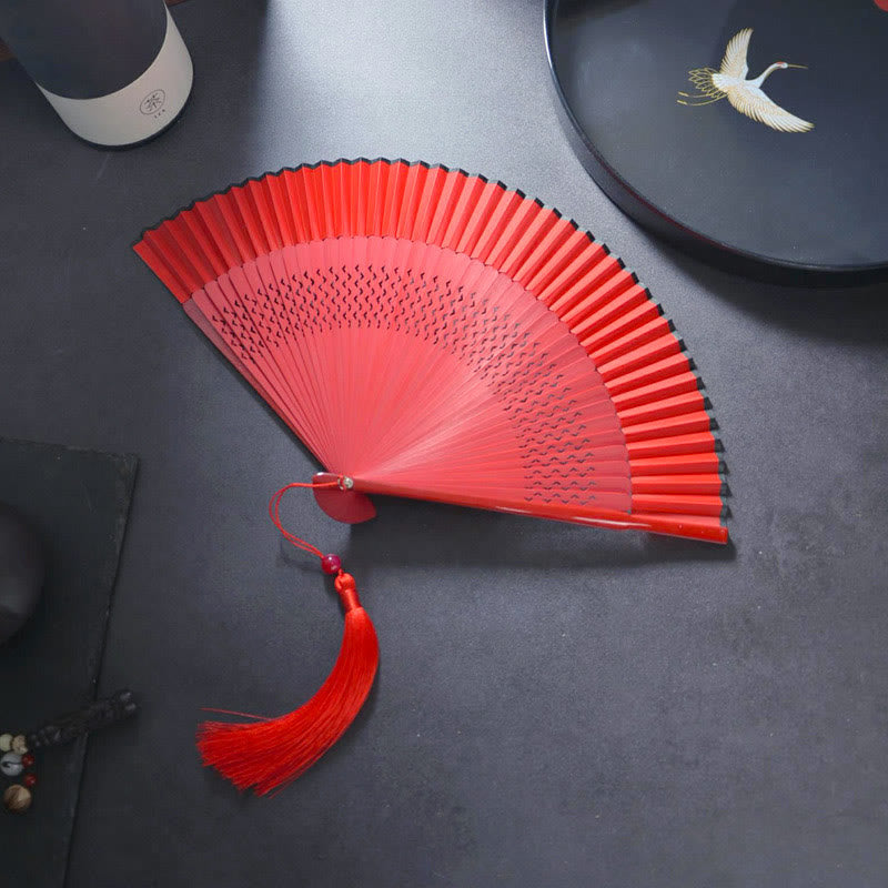 Flower Rabbit Spray Painting Handheld Cotton Linen Fabric Bamboo Folding Fan