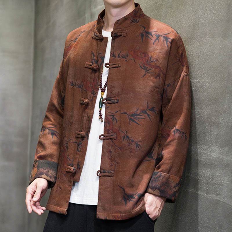 Frog-Button Chinese Tang Suit Long Shirt Cotton Men Jacket Clothing