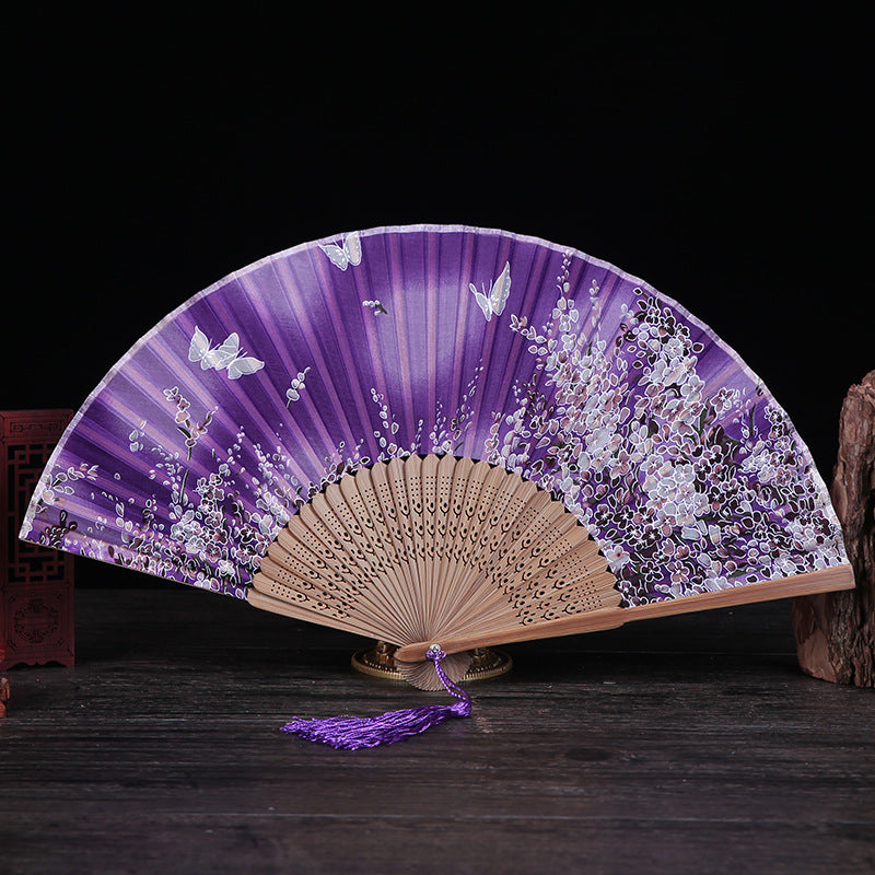 Cherry Blossom Lily Butterfly Bamboo Handheld Bamboo Folding Fan 21cm