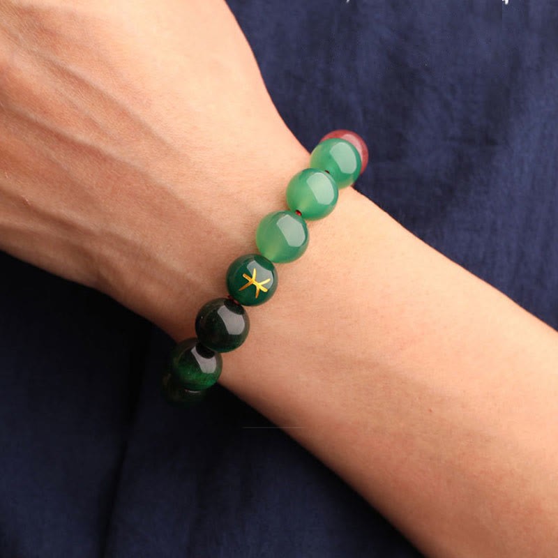 Five Elements Various Agate Crystal Black Onyx Green Chalcedony Aquamarine Wisdom Bracelet