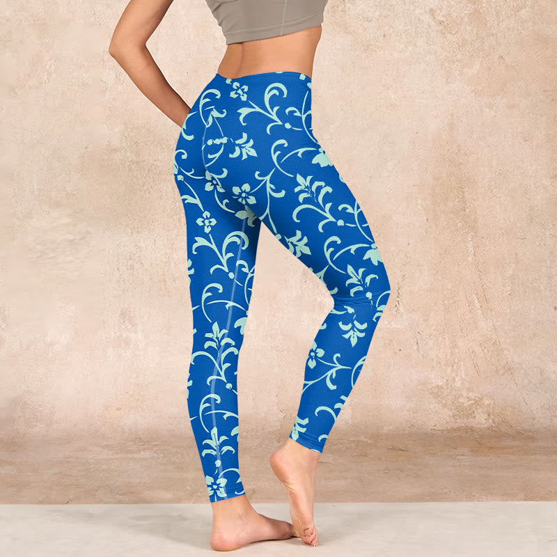 Vine Plants Flowers Print Gym Leggings Women's Yoga Pants