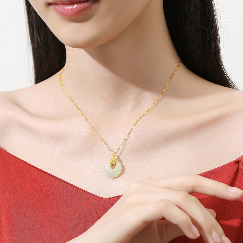 925 Sterling Silver Hetian Jade Year Of The Snake Peace Buckle Blessing Necklace Pendant