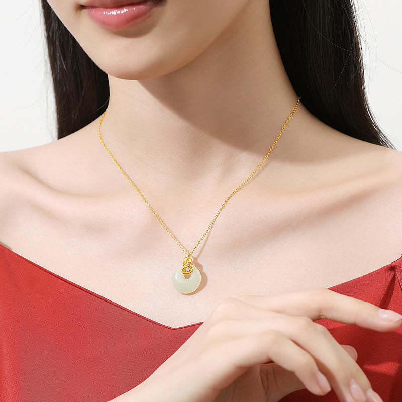 925 Sterling Silver Hetian Jade Year Of The Snake Peace Buckle Blessing Necklace Pendant