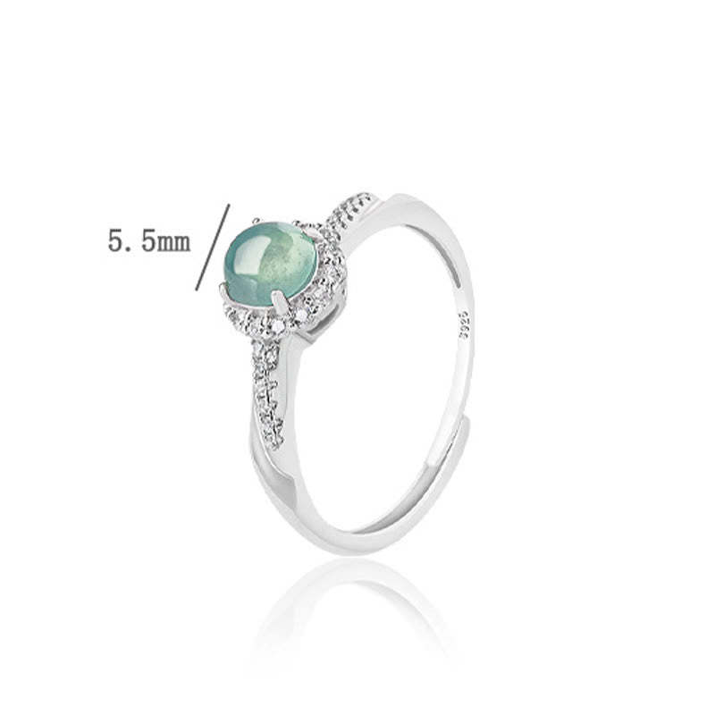 925 Sterling Silver Round Jade Luck Prosperity Adjustable Ring