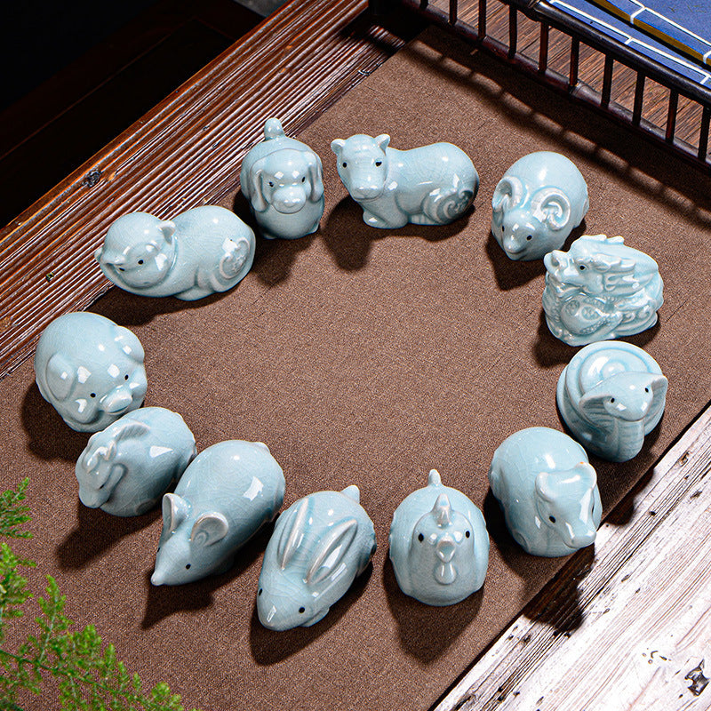 Chinese Zodiac Wealth Ceramic Tea Pet Home Figurine Decoration