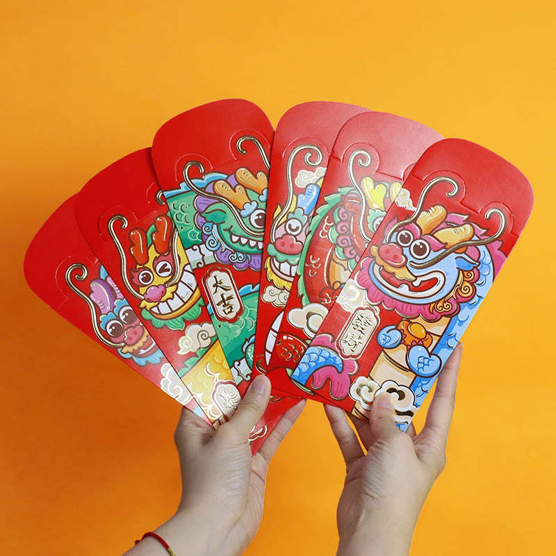 6Pcs Chinese Red Envelope Year of the Dragon Lucky Money Envelopes Auspicious Dragon Design 2024 Chinese New Year Dragon Year Envelope