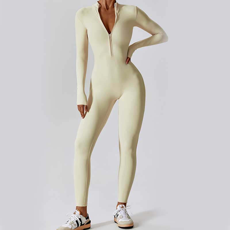 Women Zipper Long Sleeve Shapewear Jumpsuit Sports Fitness Yoga Bodysuit
