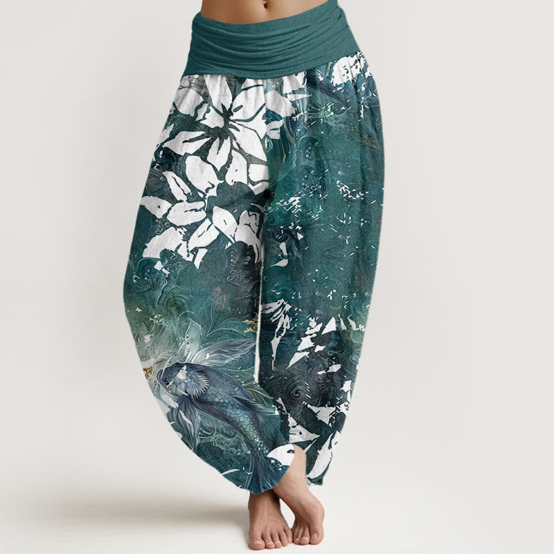 Casual Flowers Fish Pattern Women's Elastic Waist Harem Pants