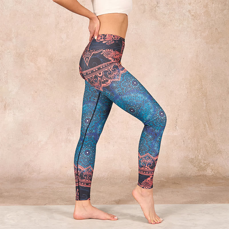 Green Mandala Flower Print Gym Fitness Leggings Women's Yoga Pants