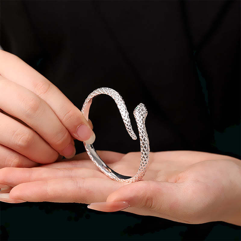 999 Sterling Silver Year Of The Snake Protection Cuff Bracelet Bangle