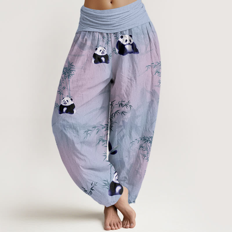 Panda Bamboo Pattern Women's Elastic Waist Harem Pants