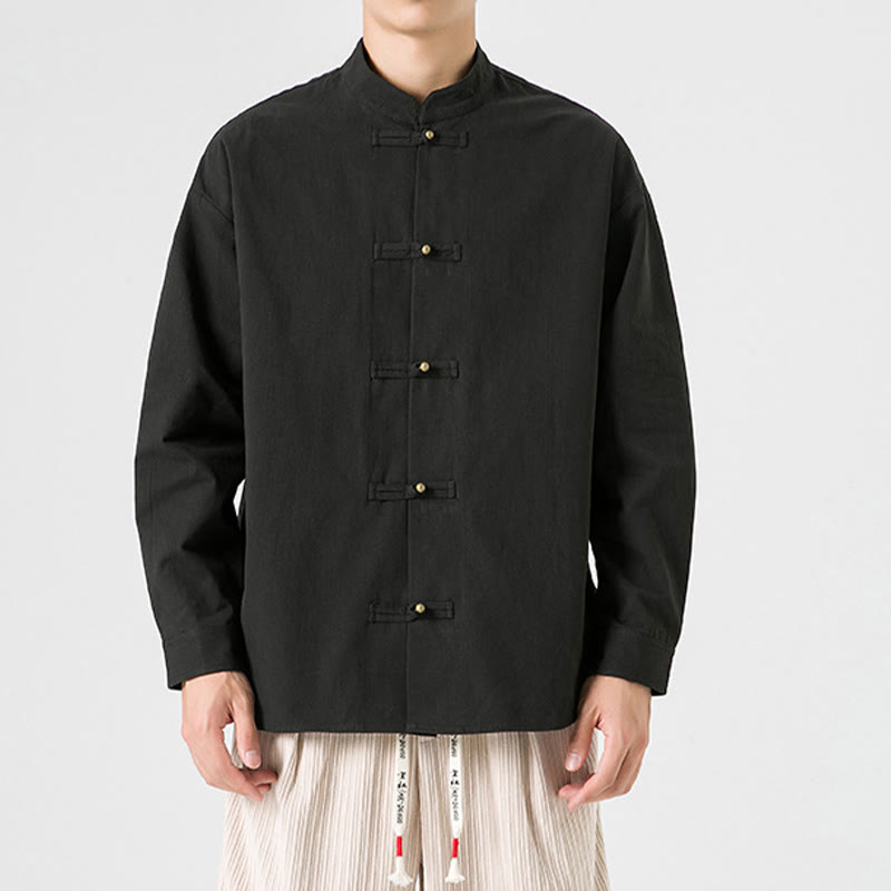 Solid Color Frog-button Tang Suit Cotton Men's Jacket Shirt
