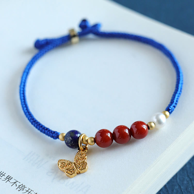 Klein Blue String South Red Agate Garnet Blue Aventurine Lazurite Copper Butterfly Fu Character Positive Bracelet