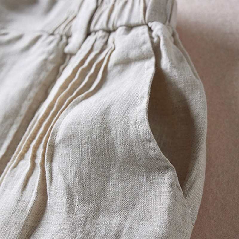 Summer Daily Simple Wrinkle Design Cotton Linen Women's Shorts With Pockets