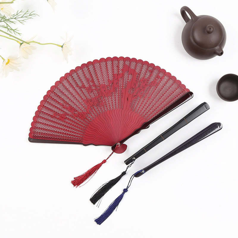 Retro Bamboo Hollow Engraving Handheld Bamboo Folding Fan