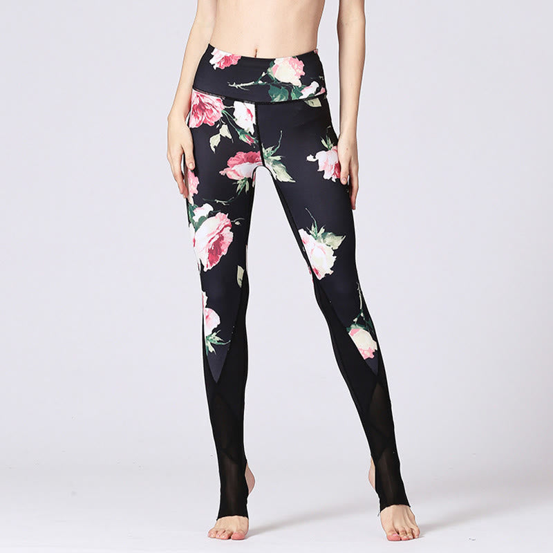 Rose Peony Flower Print Design Sports Fitness Yoga Leggings Women's Yoga Pants