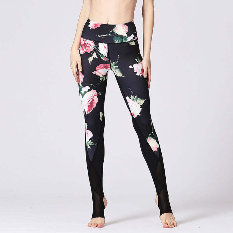 Rose Peony Flower Print Design Sports Fitness Yoga Leggings Women's Yoga Pants