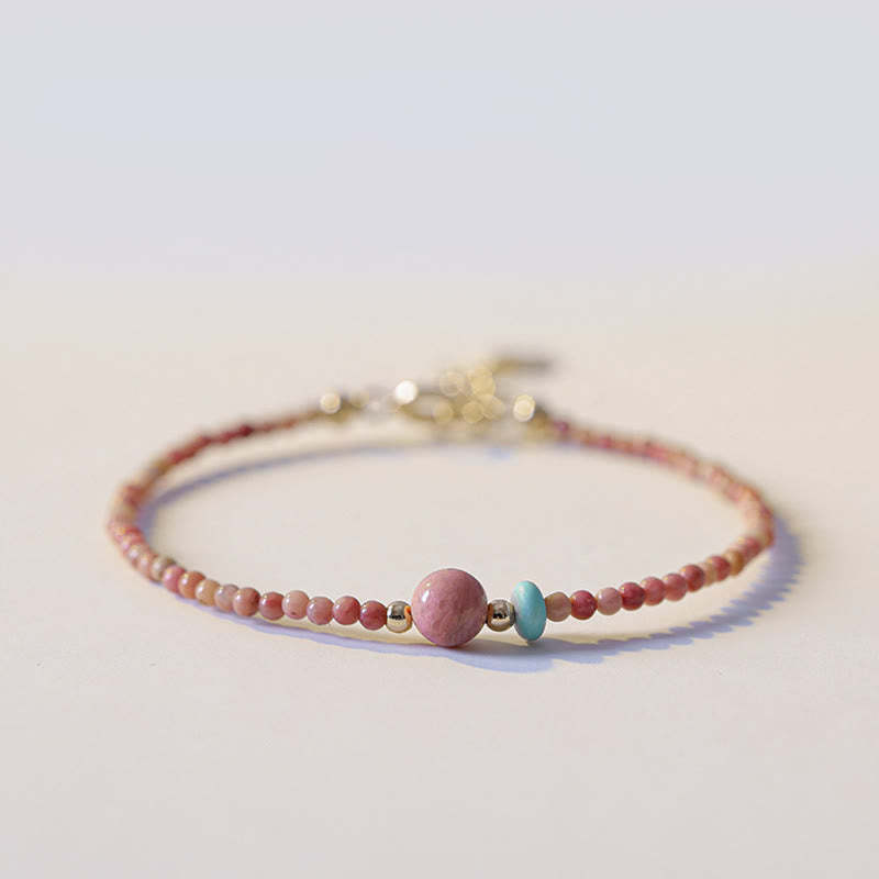 14K Gold Plated Natural Rhodonite Loving Energy Chain Bracelet