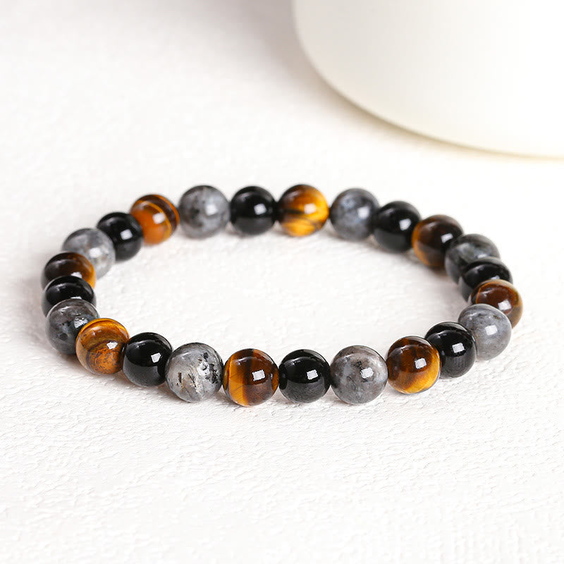 Tiger Eye Black Glitter Stone Black Glass Beads Snowflake Obsidian Lava Rock Rhodonite Protection Bracelet