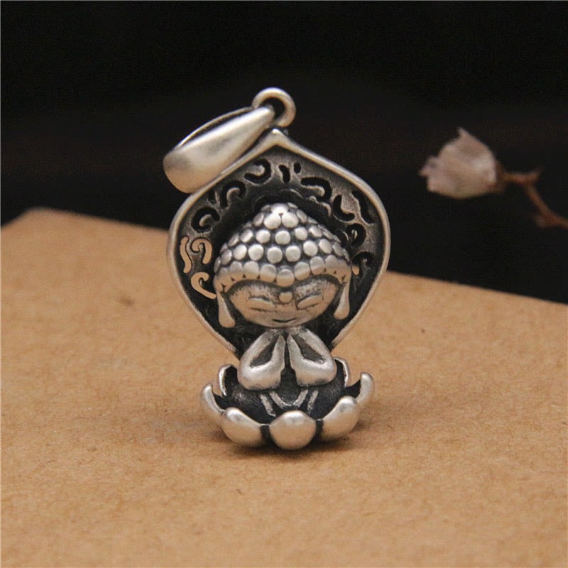 999 Sterling Silver Meditation mystic zen Lotus Serenity Necklace Pendant