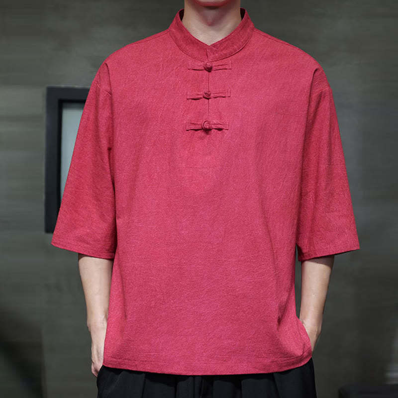 Men's Chinese Frog-Button Tang Suit Half Sleeve Cotton Linen Shirt