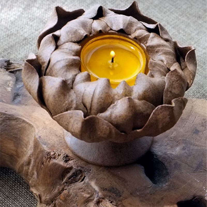 Lotus Flower Ceramic Candle Holder Incense Burner Home Offering Decoration