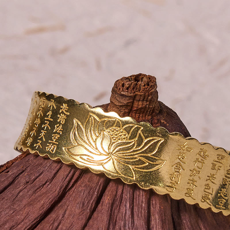 Heart Sutra Lotus Flower Copper Brass Peace Enlightenment Cuff Bracelet Bangle