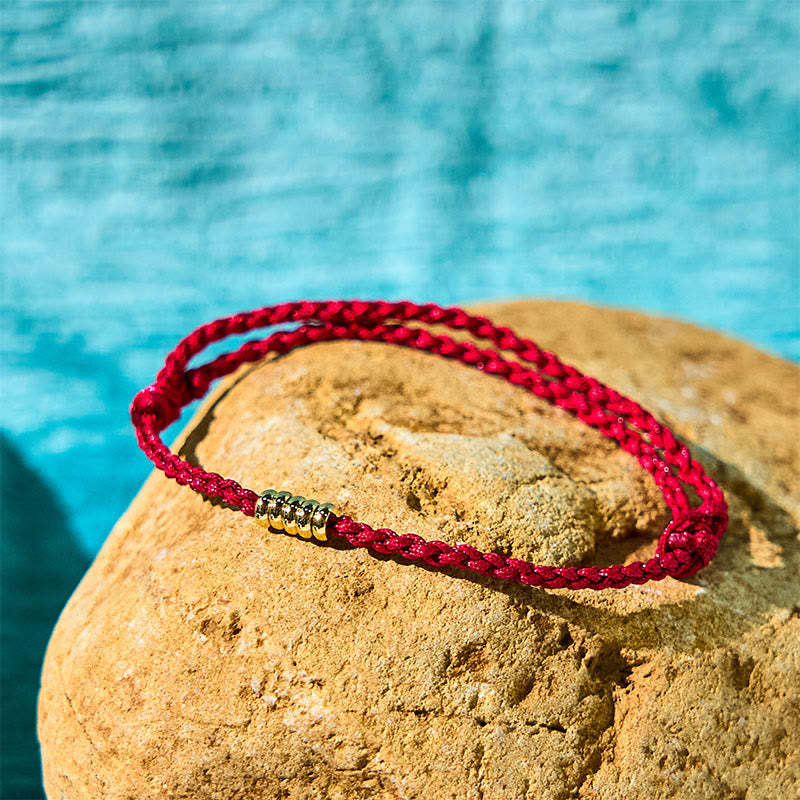 925 Sterling Silver Lucky Golden Bead Braided String Bracelet Anklet