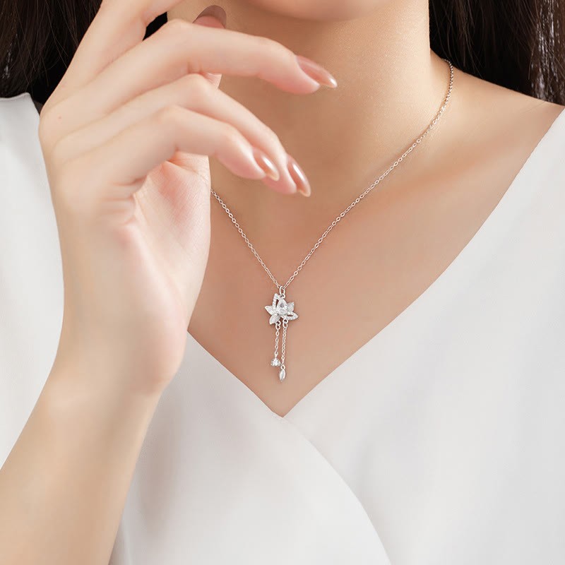 925 Sterling Silver Lotus Zircon Enlightenment Necklace Pendant