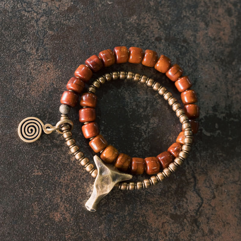 Yak Bone Copper Yak Head Cone Pendant Double Wrap Strength Bracelet