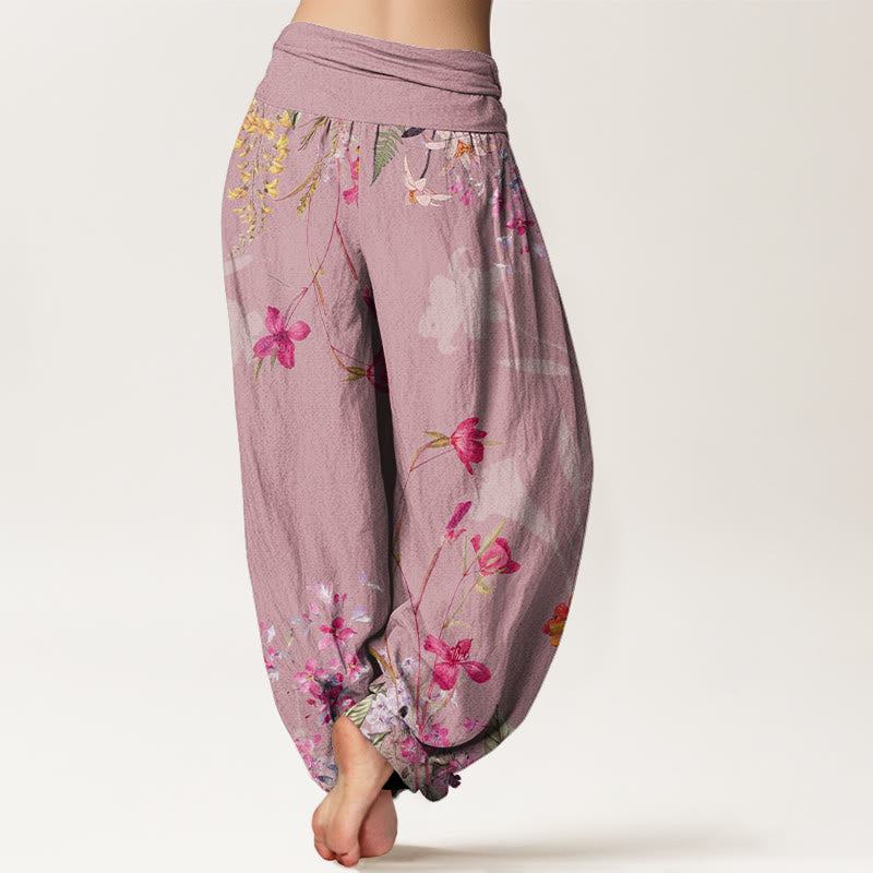 Flowers Totem Pattern Women's Elastic Waist Harem Pants