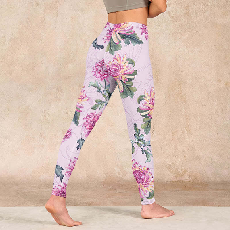 Pink Chrysanthemum  Gym Leggings Women's Yoga Pants