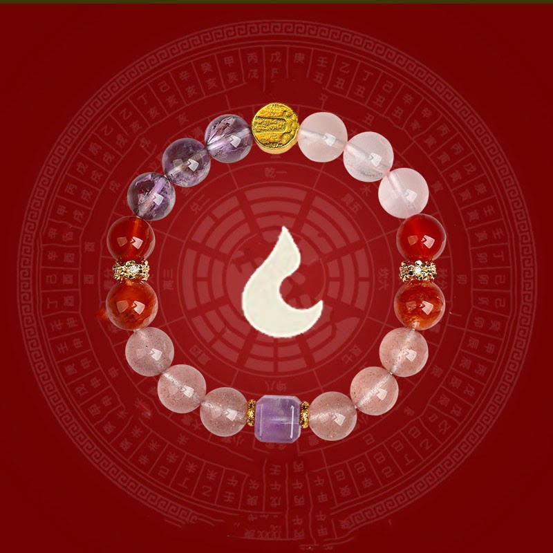 Five Elements Various Agate Crystal Green Phantom Rutilated Quartz Green Grape Agate Malachite Luck Bracelet