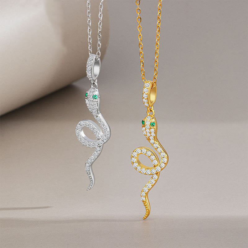925 Sterling Silver Year Of The Snake Green-eyed Snake Blessing Protection Necklace Pendant