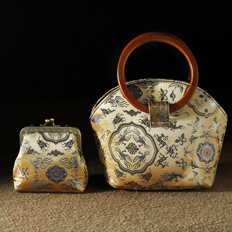 Crane Deer Seawater Wave Wood Handle Metal Chain Change Purse Crossbody Bag Hangbags