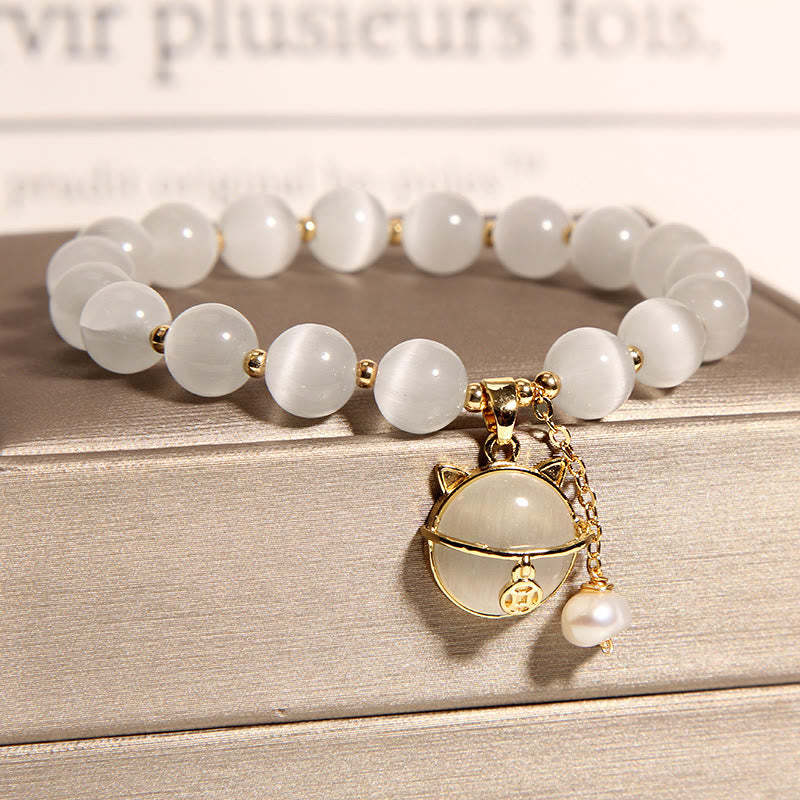 Cat's Eye Lovely Cat Pattern Pearl Love Charm Bracelet