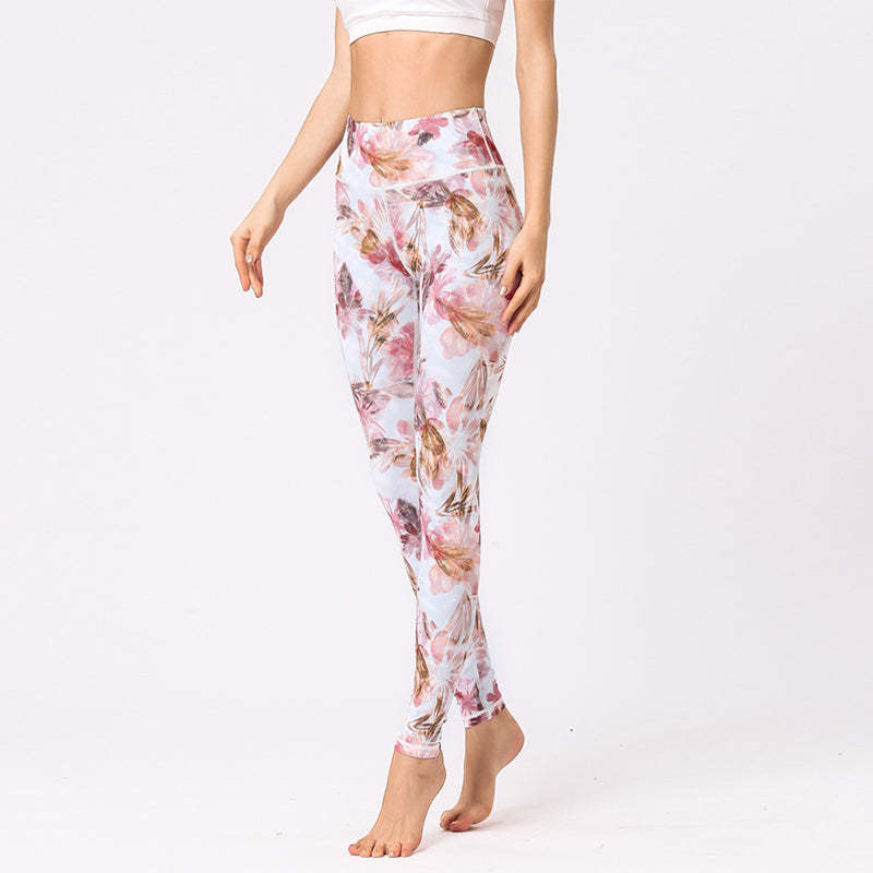 Multicolored Print Flowers Pants Sports Exercise Fitness High Waist Leggings Women's Yoga Pants