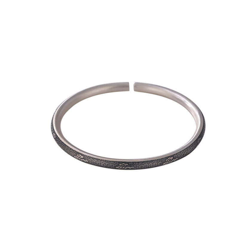 Vintage 999 Sterling Silver Auspicious Clouds Design Luck Bracelet Bangle