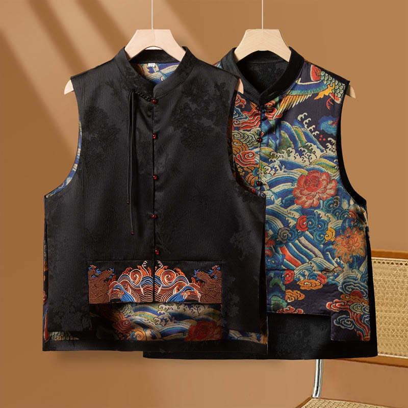 Vintage Embroidery Flower Cloud Pattern Vest