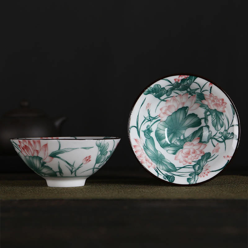 Flowers Fu Character Mountains Lotus Cherry Blossoms Ceramic Teacup Kung Fu Tea Cup