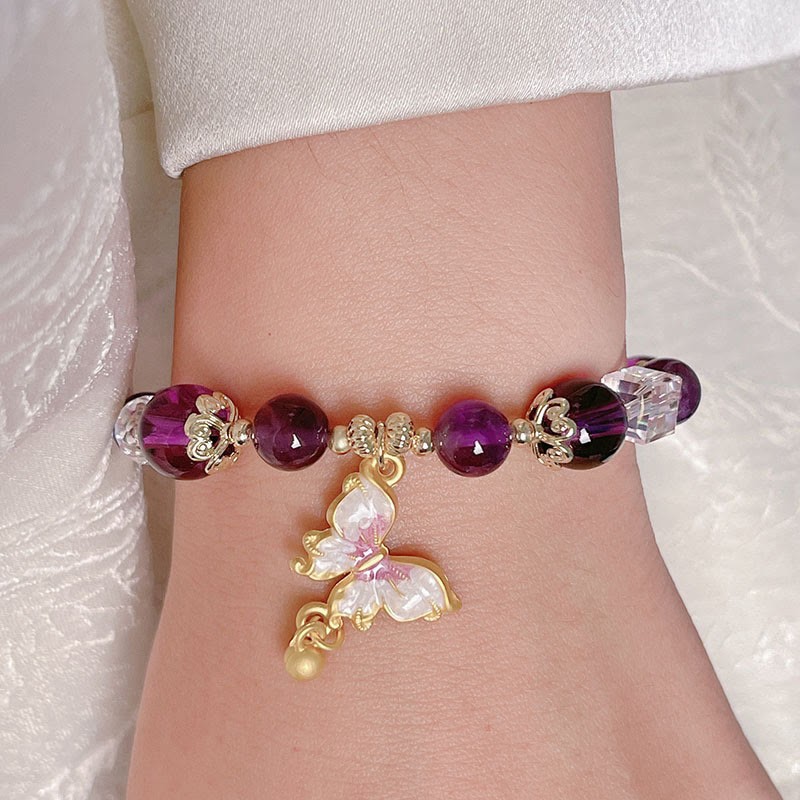 Natural Amethyst Sun Stone Butterfly Peace Bracelet