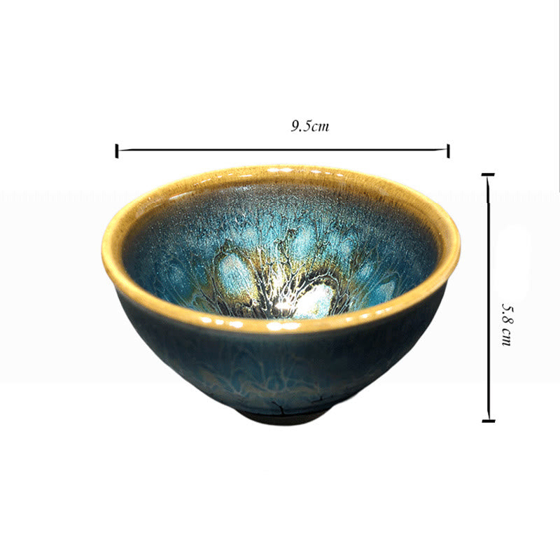 Vintage Handmade Chinese Jianzhan Blue Colorful Glaze Ceramic Teacup Ceramic Kung Fu Tea Cup