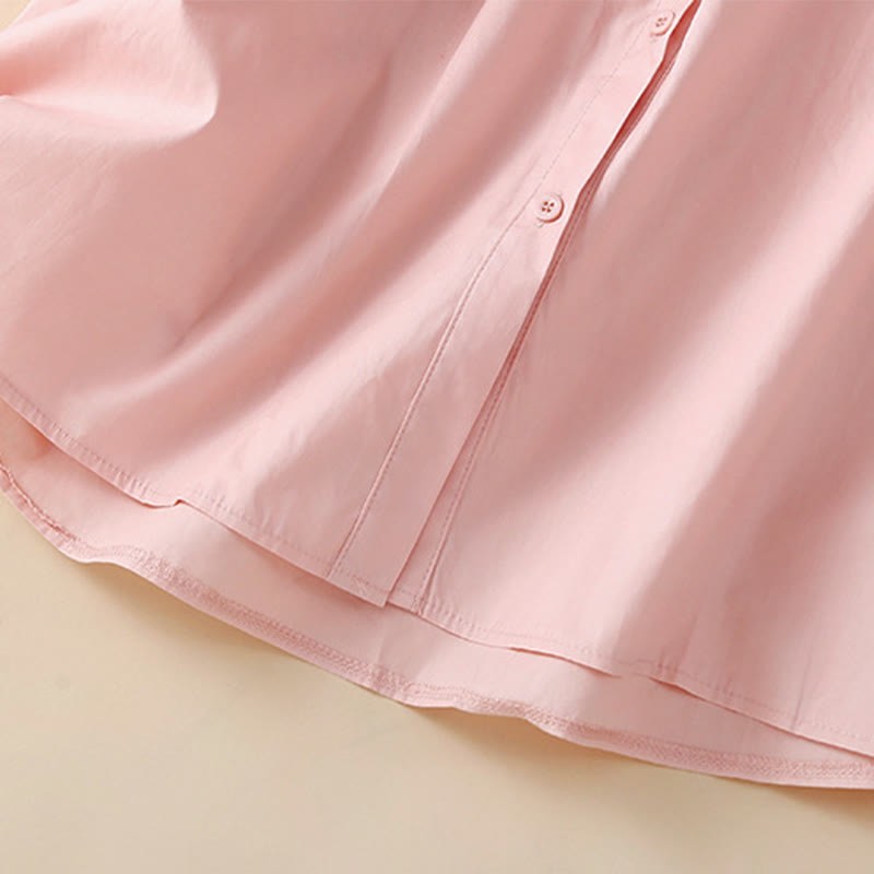 Casual Embroidery Flower Hole Design Three Quarter Sleeve Cotton Linen Women's Shirt