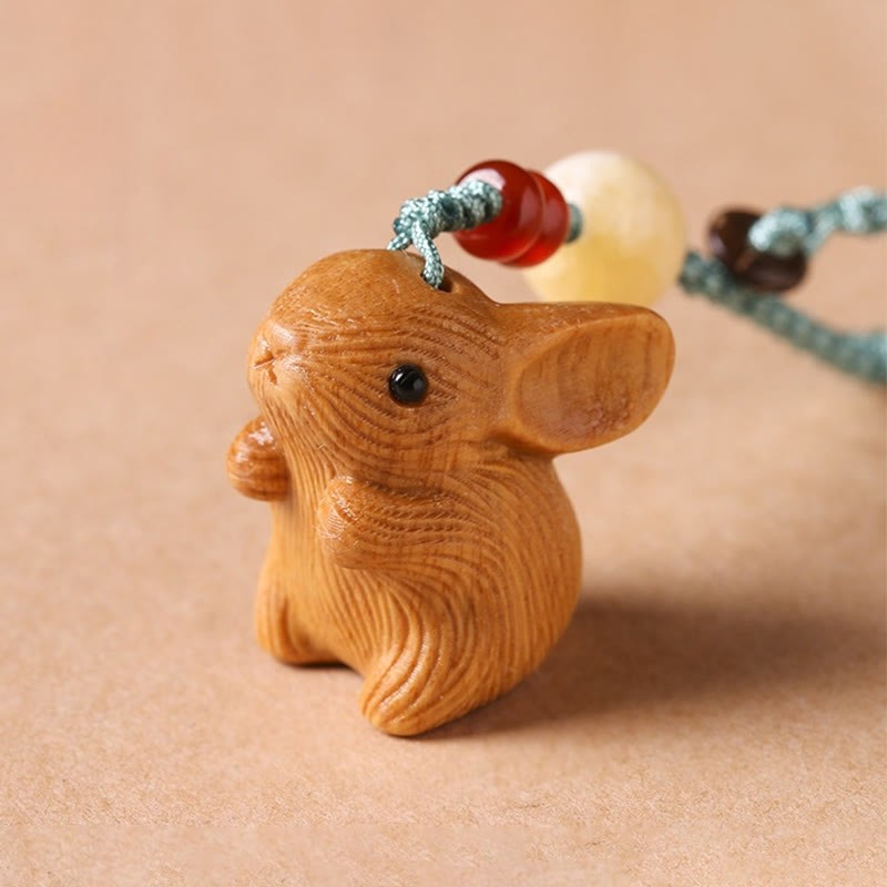 Sandalwood Small Leaf Red Sandalwood Lucky Mini Rabbit Protection Key Chain Phone Hanging Decoration