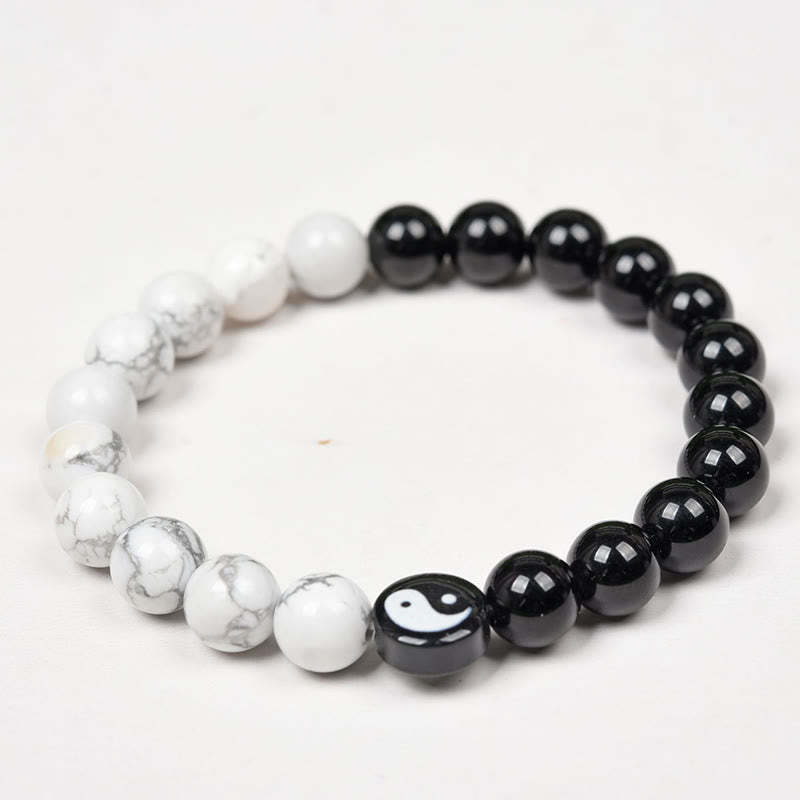 Natural Obsidian White Turquoise Yinyang Tai Chi Strength Bracelet