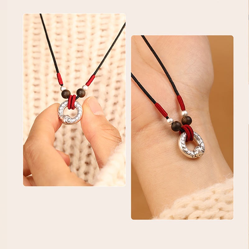 999 Sterling Silver Year of the Snake Round Circle Agarwood Protection Necklace Pendant