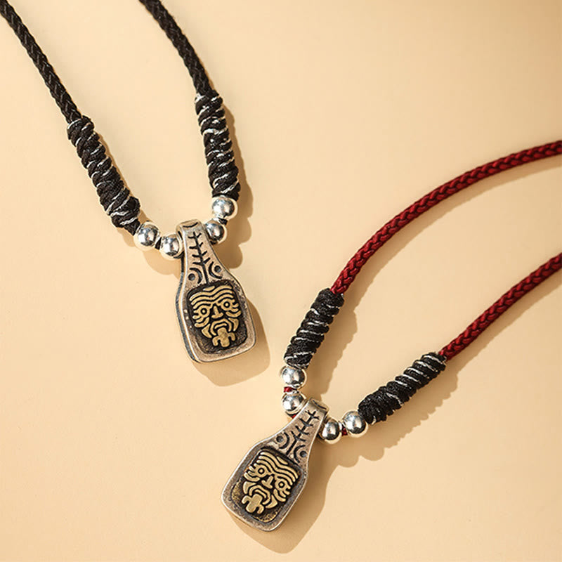 Tibetan 925 Sterling Silver Zakiram Goddess of Wealth Protection Rope Necklace Pendant