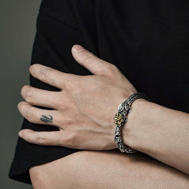 925 Sterling Silver PiXiu Copper Coins Ingot Wealth Bracelet Bangle